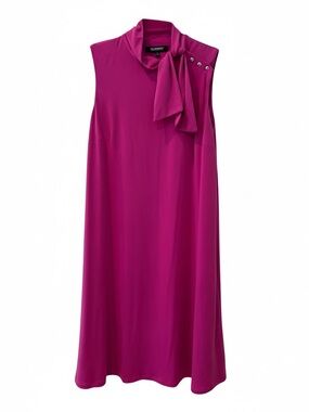 Glamour Bright Fuchsia Tie-Neck Shift Dress